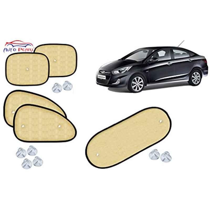 Auto Pearl 5 Pcs PVC & Mesh Beige Window & Rear Sun Shade Set for Hyundai Verna Fluidic, Chipkoo_Beige5_Fluidic Verna