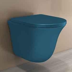 Plantex Ceramic Matt Blue P Trap Western Commode with Soft Closing Toilet Seat Cover
