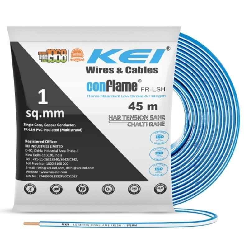 KEI Conflame 1 Sqmm 1 Core FRLSH Blue Copper PVC House Wire, Length: 45 m
