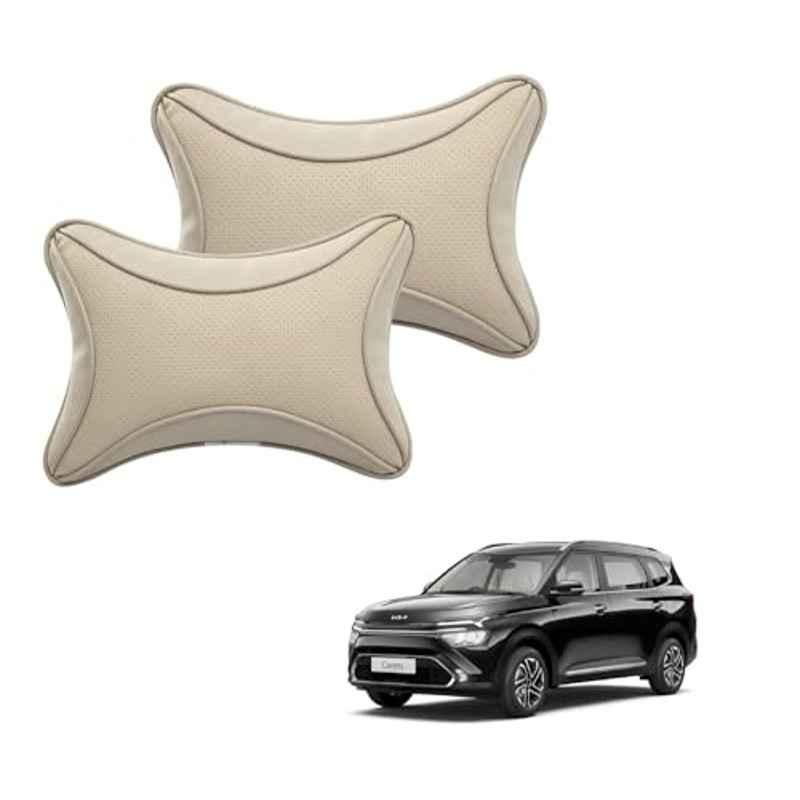 Kozdiko 2 Pcs Memory Foam & Polyester Beige Dots Car Neck Rest Pillow Set for Kia Carens, XNVJVHGJFH67