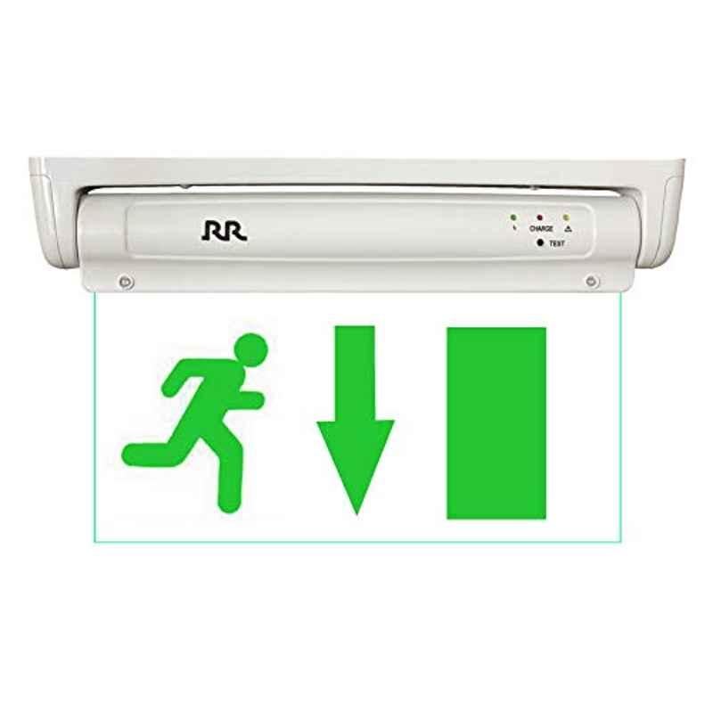 RR Lighting Exit Green Sign In Clear Light Board 230V With Battery Backup (Exit Down)