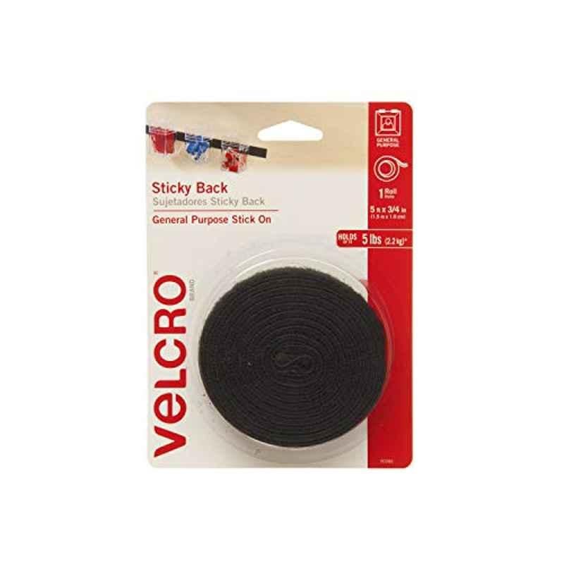 Velcro 5ft Plastic Black Tape, Roll with Adhesive, 90086