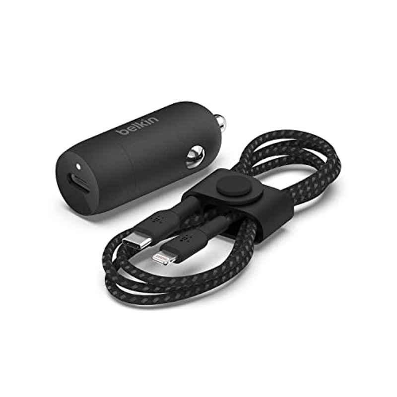 Belkin 20W Black USB-C Fast Car Charger with 1.2m USB-C to Lightning Cable, CCA003