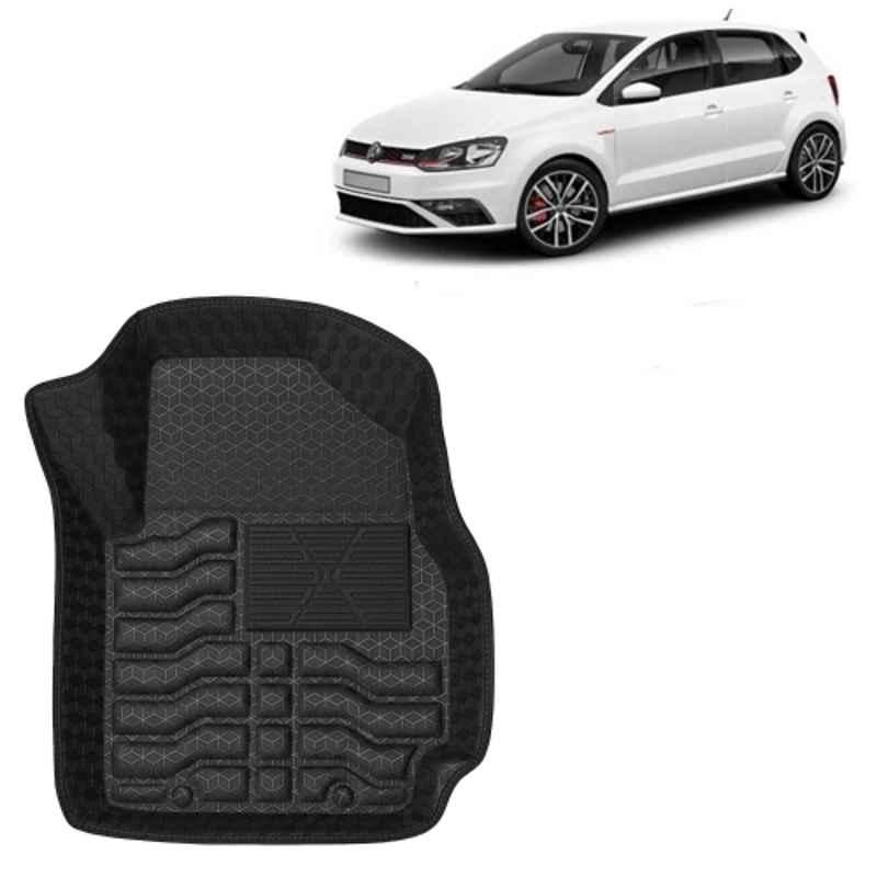 Kingsway 3 Pcs Premium 4.5D 100% Waterproof Tray Shape PVC Black Car Floor Mat Set for Volkswagen Polo GT 2012 to 2022 All Model