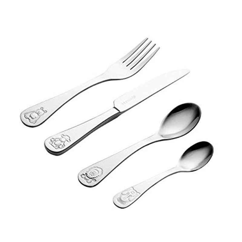 Viners 4Pcs 24.5cm Stainless Steel Silver Jungle Kids Cutlery Set, 802370