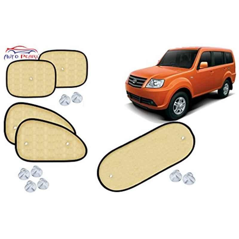 Auto Pearl 5 Pcs PVC & Mesh Beige Window & Rear Sun Shade Set for Tata Sumo Grande, Chipkoo_Beige5_Sumo Grand