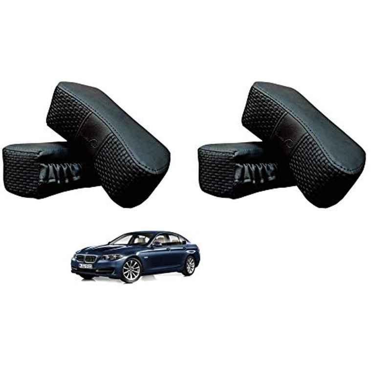 Kozdiko 4 Pcs CV Designer Black Leatherite Neck Rest Car Cushion Pillow Set for BMW 5 Series