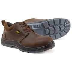 Jama Barton Print Buffalo Leather Steel Toe Brown Safety Shoes with PU Sole Double Density, JB-063, Size: 9