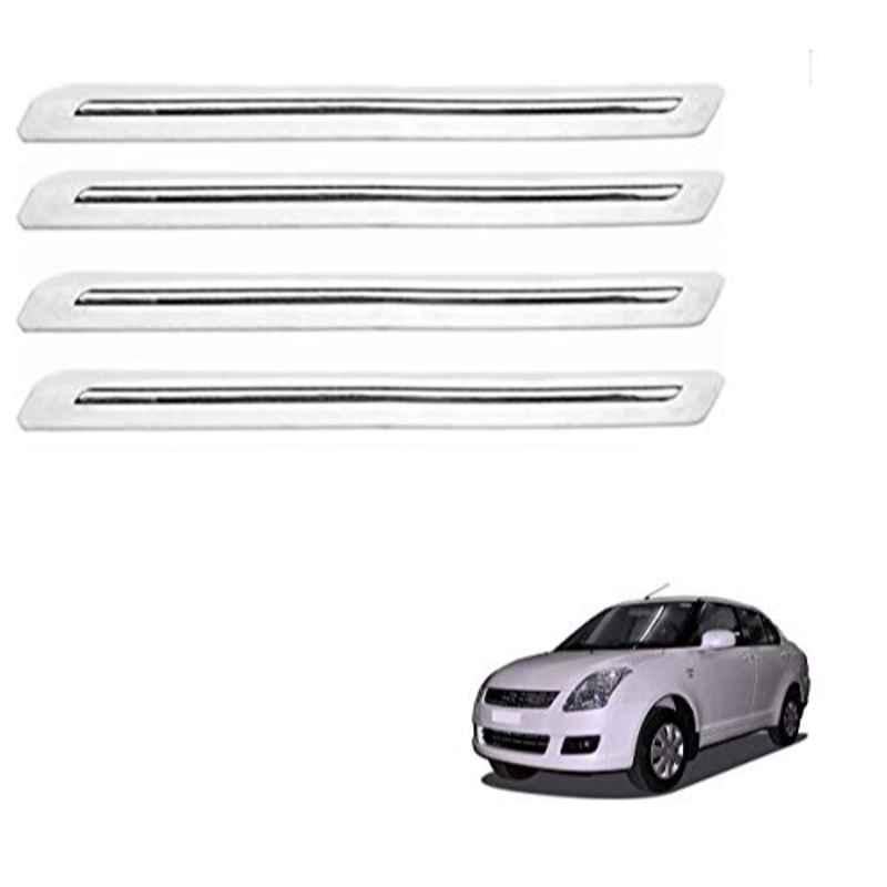 Kozdiko 4 Pcs PVC White Car Bumper Protector Set with Chrome Strip for Maruti Suzuki Old Dzire