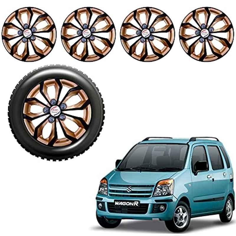 Auto Pearl 4 Pcs 13 inch Golden & Black ABS Press Type Hubcap Wheel Cover Set with Retention Ring for Maruti Suzuki WagonR2010