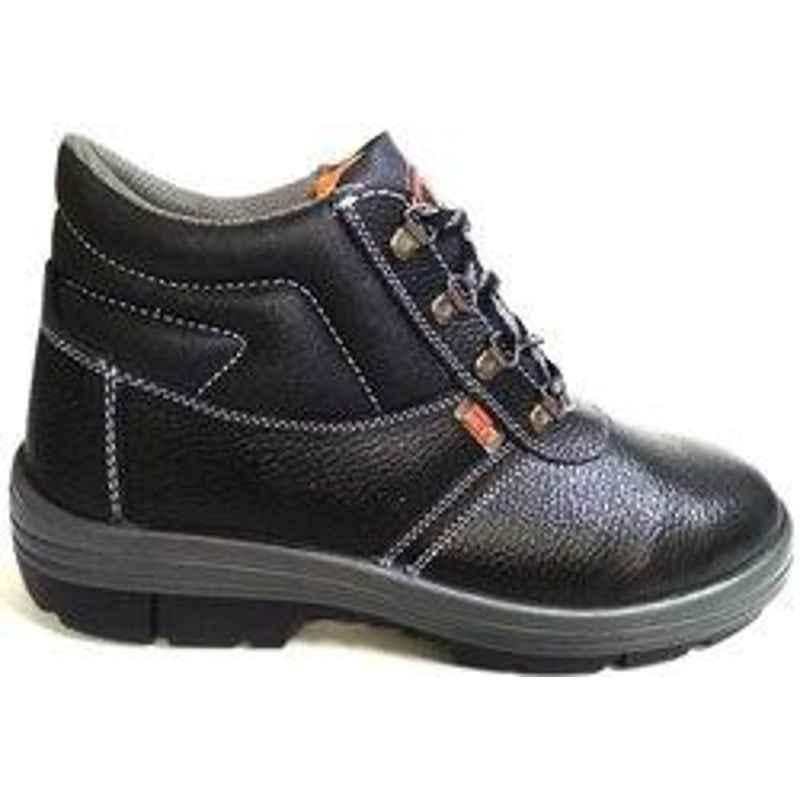 Double Duty DD-7080 Leather High Ankle Steel Toe Black Safety Shoes, Size: 7