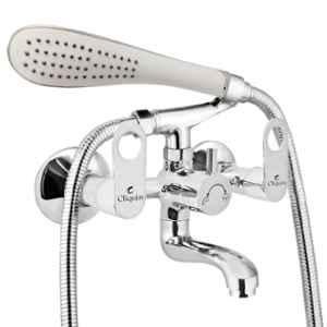 Cliquin Ornamax Rosy Brass Chrome Wall Mounted Wall Mixer with Telephonic Crutch Hand Shower & 1m Stainless Steel Shower Tube