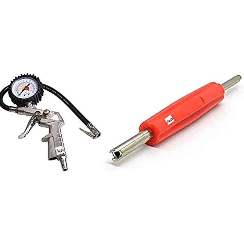Abbasali Tyre Pressure Gauge with Flexible Hose & Valve Remover For Cars & Motorbike