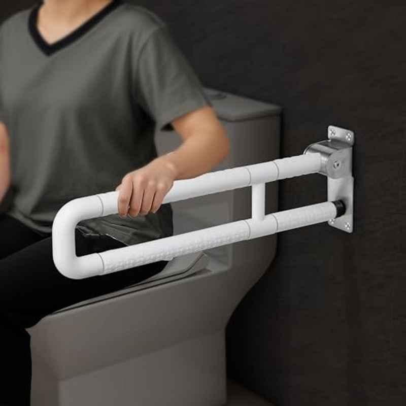 Plantex 24 inch Stainless Steel White U-Shape Handle for Bathroom Support/Safety Bar for Shower/Toilet/Bedside Anti-Slip Shower Grab Bar- APS-XBT-0478-U-SHAP-WHIT-GRAB-BAR
