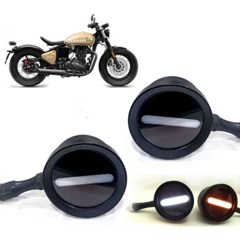 Auto Pearl 2 Pcs 12V Black Bike Front LED Indicator Light Set for LML, F306