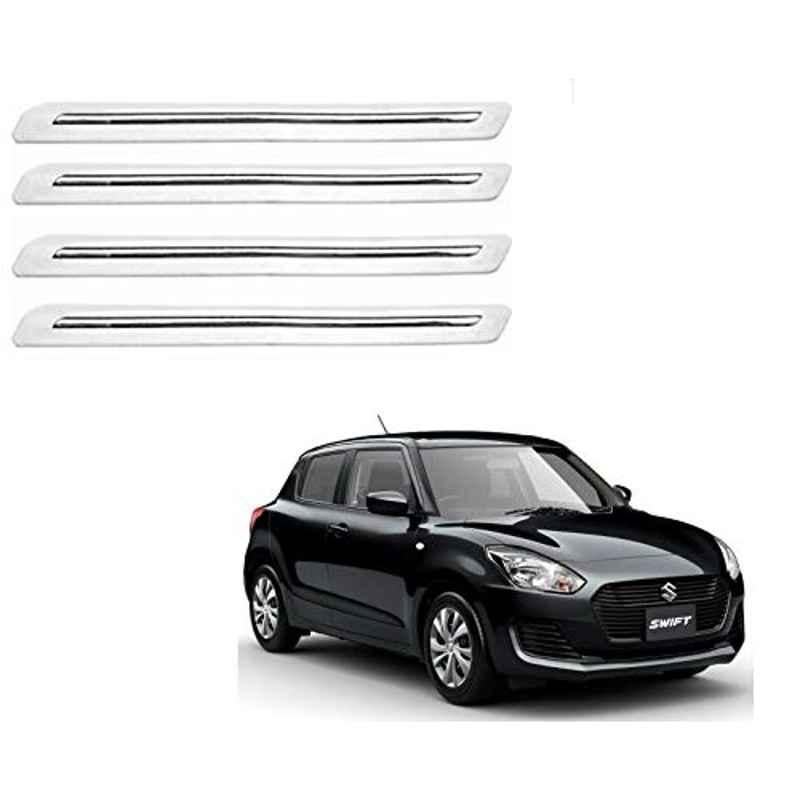 Kozdiko 4 Pcs PVC White Car Bumper Protector Set with Chrome Strip for Maruti Suzuki Swift 2018