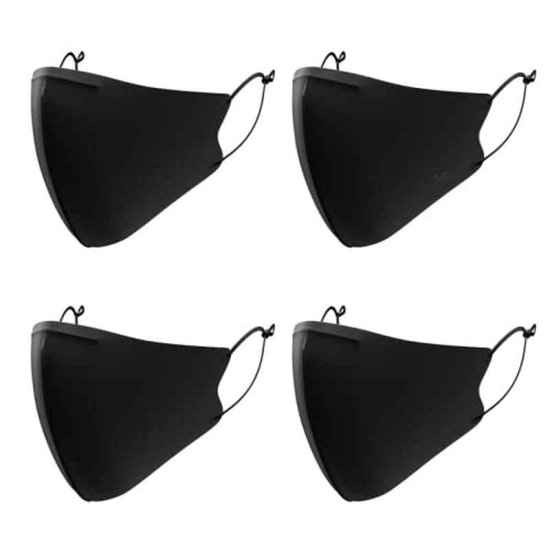 Arcatron 4 Pcs 4 Layer Polyester Black Washable & Reusable Face Mask Set, MK-ULTP-L-B4, Size: Large