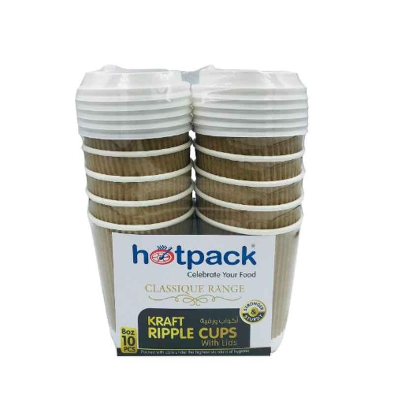 Hotpack 10Pcs 8Oz Ripple Cup with White Lid Set, HSMPCRW8K