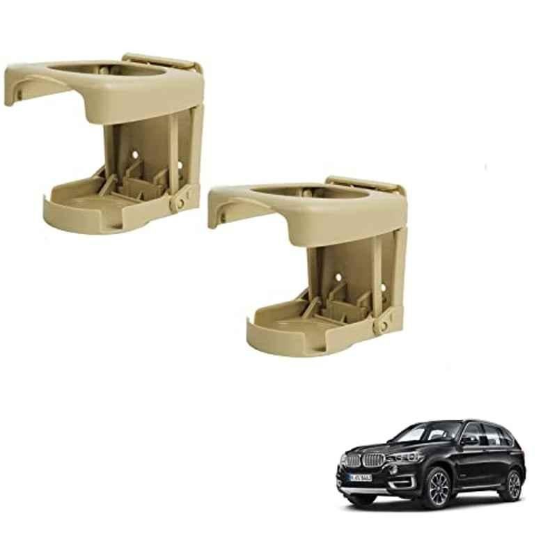 Kozdiko Plastic Beige Foldable Car Drink Holder for BMW X5 (Pack of 2)