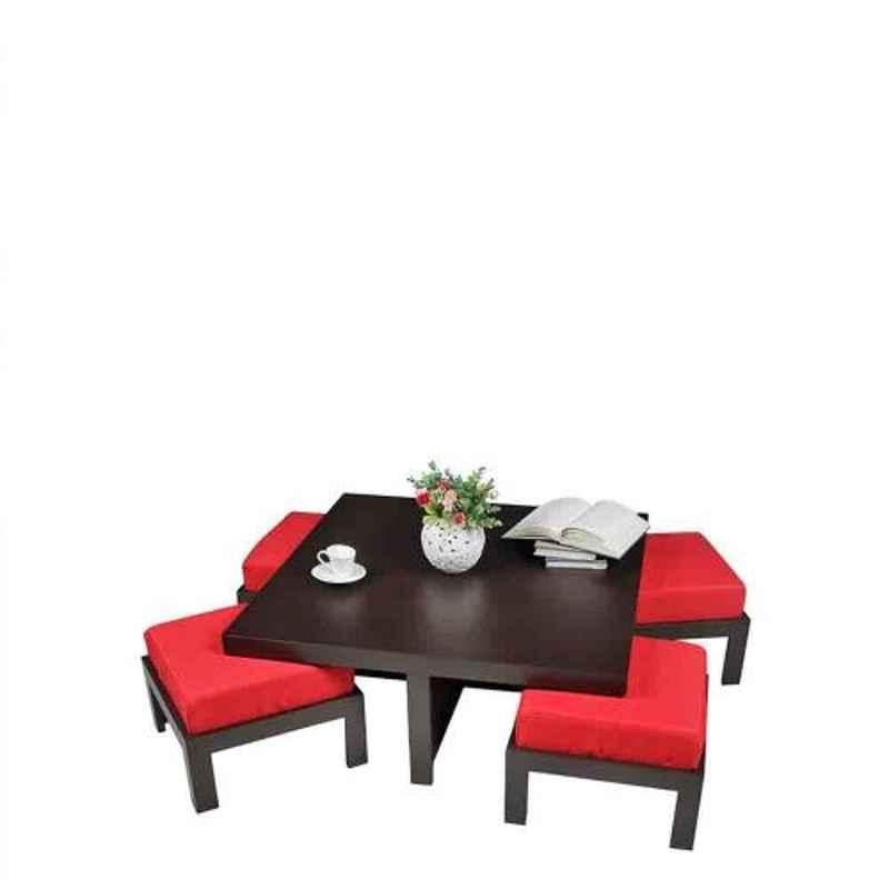Evok Trendy Engineered Wood Red Coffee Table with 4 Stool Set, FLILSTPBRDMT68985M