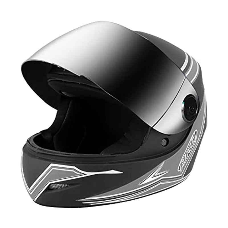 O2 Max Pro Full Face Helmet With Scratch Resistant Mercury Visor, Cross Ventilation & Matte Finish graphics Head Protector For Bike Motorcycle Scooty Mena Riding (P3, Silver, M)