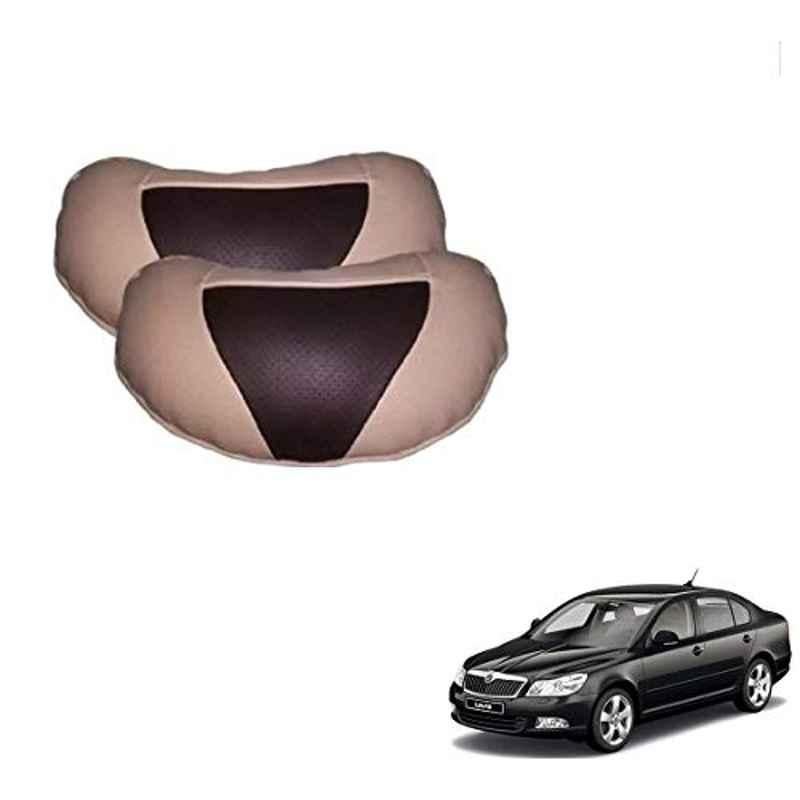 Kozdiko 2 Pcs Beige & Brown Car Neck Rest Cushion Pillow Set for Skoda Laura