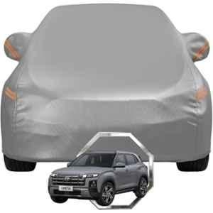 Allextreme Polyester Grey Highlighter Car Cover with Mirror Pocket & Triple Stitched Bottom Elastic for Hyundai Creta All Model & Years, HYU-CRETA-GRY