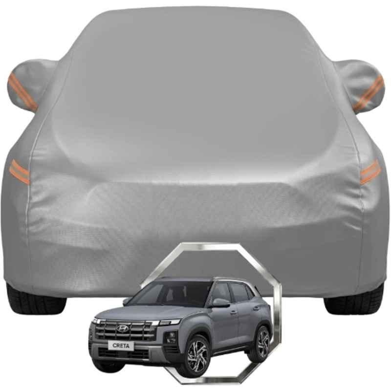 Allextreme Polyester Grey with Highlighter Car Cover with Mirror Pocket & Triple Stitched Bottom Elastic for Hyundai Creta All Model & Years, HYU-CRETA-GRY