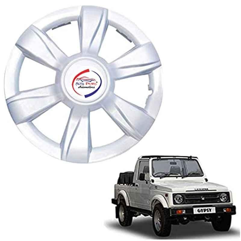 Auto Pearl 4 Pcs 15 inch ABS Xylo Silver Hubcap Wheel Cover Set with Retention Ring for Maruti Suzuki Gypsy Mg410
