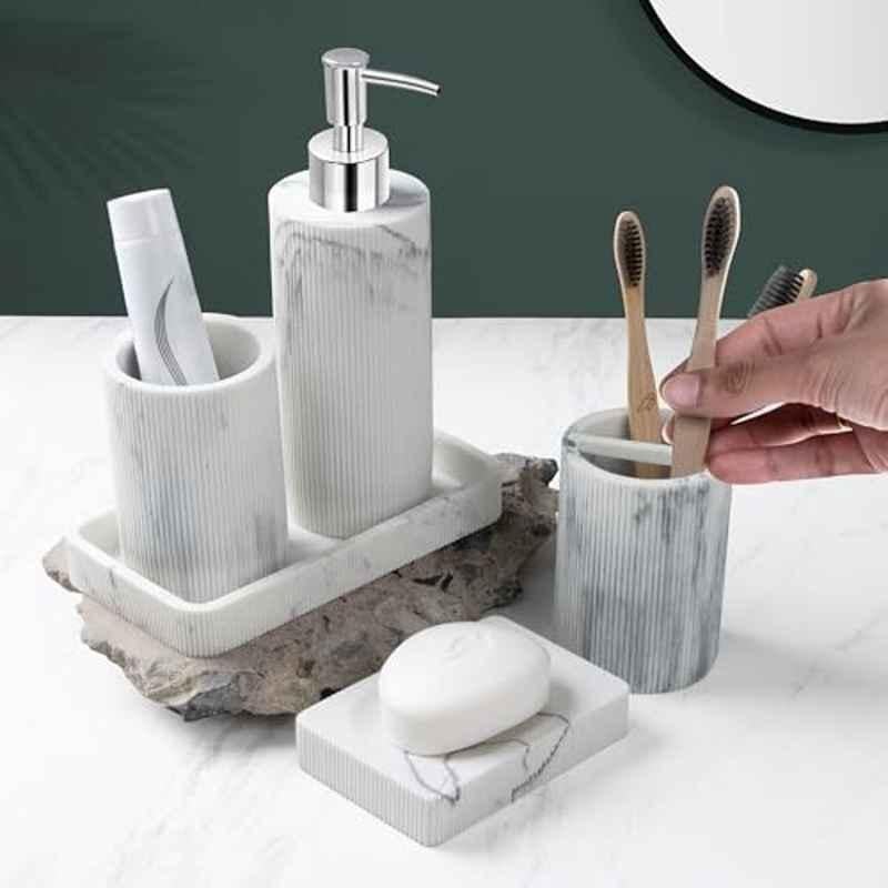 Plantex 4 Pcs Polyresin Soap Dispenser/Toothbrush Holder/Tumbler Holder/Soap Dish Bathroom Accessories Set , APS-906-POLYRESIN-BATHROOM-SET
