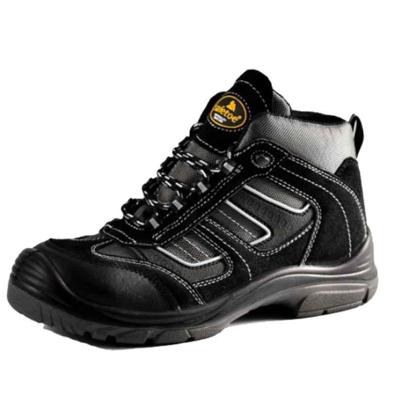 Safetoe Best Climber S50201380 High Ankle Steel Toe Black Leather Sport Safety Shoes, Size: 42