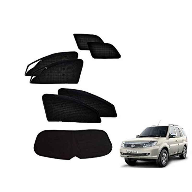 Kozdiko 7 Pcs Polyester Black Magnetic Zipper Car Sunshade Set with Dicky Curtain for Tata Safari Strome