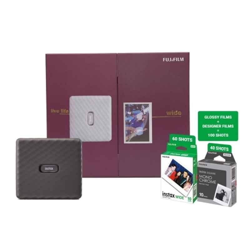 Fujifilm Instax Wide Link 5ppm Grey Smartphone Instant Photo Printer with 60 Glossy & 40 Designer Instant Film