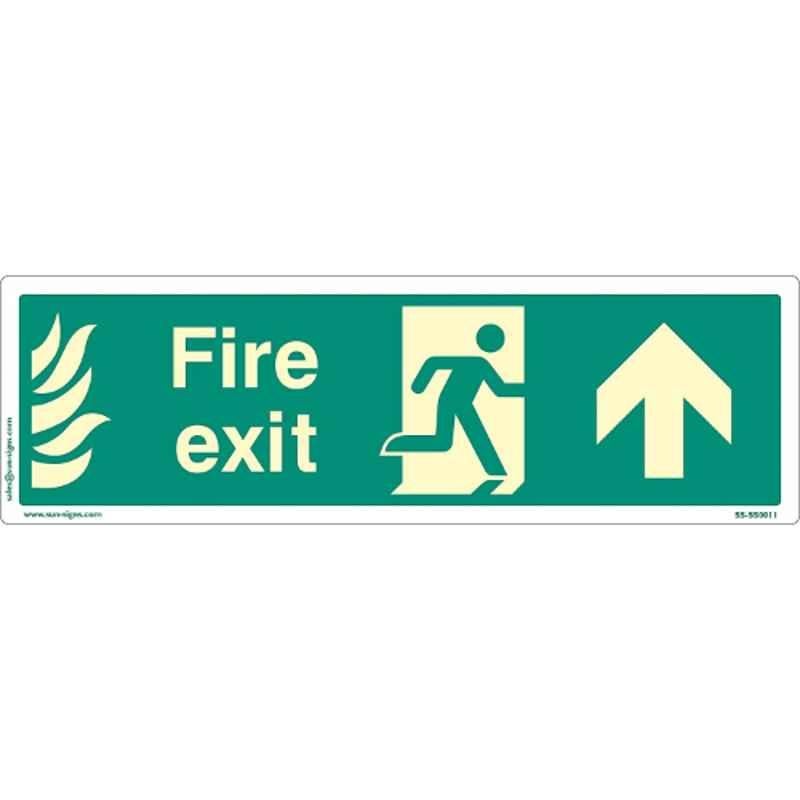 Sun Signs 4x12 inch ABS Rectangle Fire Exit with Up Arrow Safety Signage Board, SS-SS0011 (Pack of 2)