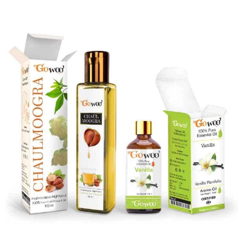 GoWoo 2 Pcs 10ml Natural Therapeutic Grade Cold Pressed Vanilla Aroma Oil & 100ml Chaulmoogra Carrier Oil Set, GWOC1278-P47+P172