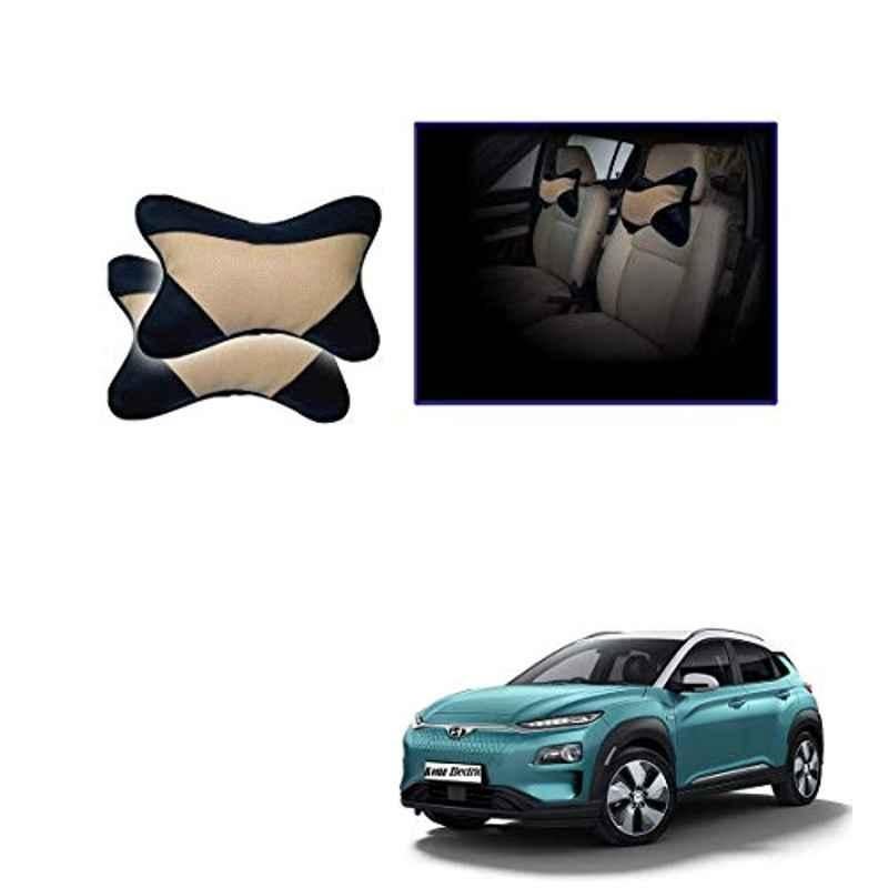 Kozdiko 2 Pcs Beige & Black Car Neck Rest Cushion Pillow Set for Hyundai Kona Electric