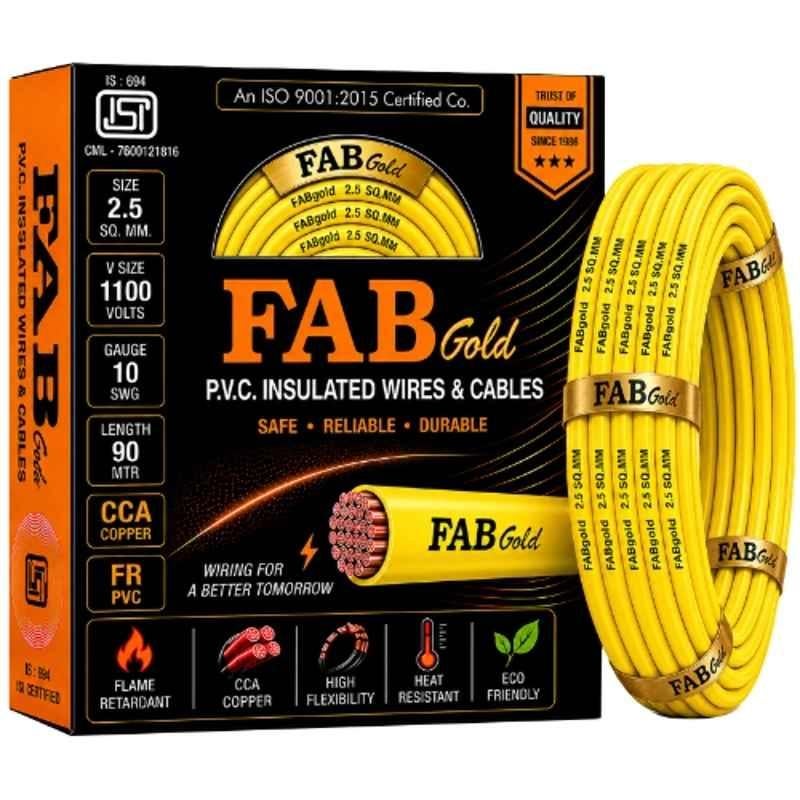 Fabgold 2.5 Sqmm Yellow FR PVC Multi Strand Electrical Wire, FABGOLD22, Length: 90m