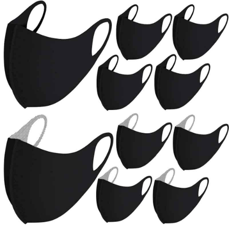 Arcatron 10 Pcs 4 Layer Polyester Black Super Breathable & Stretchable Face Mask Set, MK-PLUS-5S5C