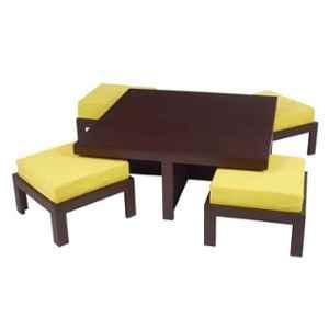 Evok Trendy Engineered Wood Lemon Yellow Coffee Table with 4 Stool Set, FLILSTPBYLMT68991M