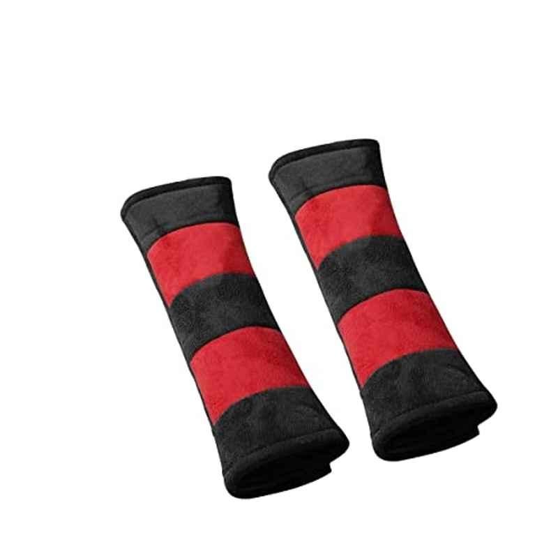Kozdiko 2 Pcs Valvet Red & Black Seat Belt Cushion Pillow Set for Maruti Baleno