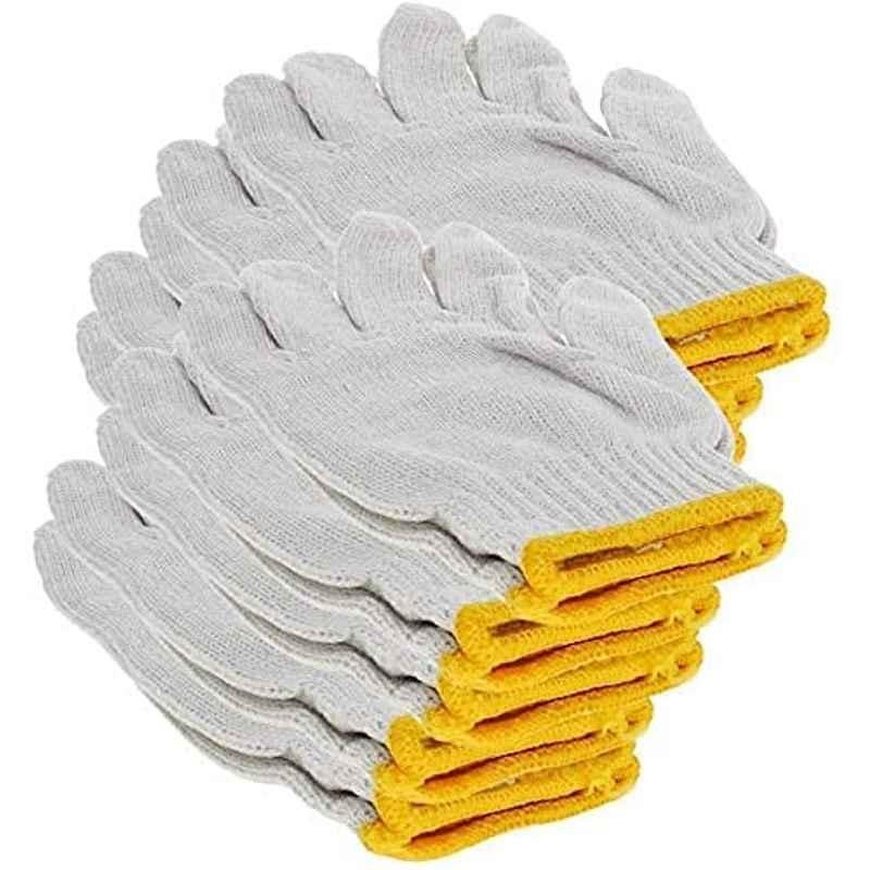Abbasali Cotton Plain Washable Gloves with Yellow Edge (Pair of 12)