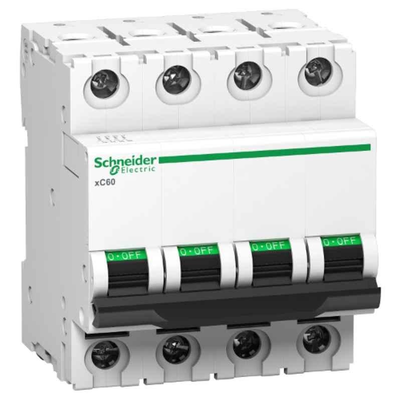 Schneider Electric Acti9 xC60 10A D Curve Four Pole MCB, A9N4P10D, Breaking Capacity: 10kA