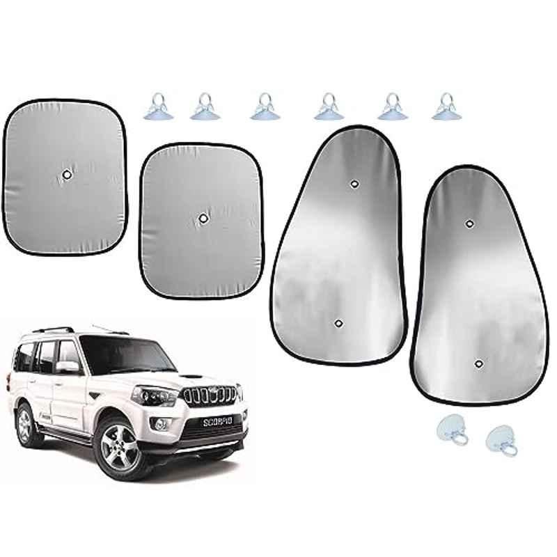 Auto Pearl 4 Pcs Polyester Black & Silver Window Side Sun Shade Set for Mahindra Scorpio 2017