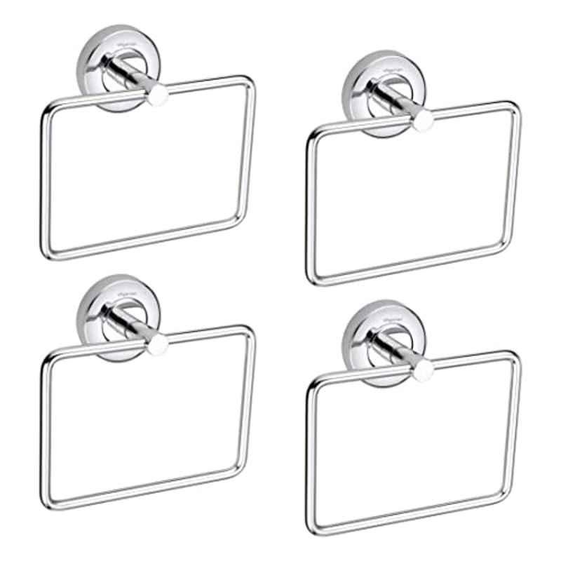 Aligarian Stainless Steel Chrome Finish Wall Mounted Square Round Base Solid Towel Ring (Pack of 4)