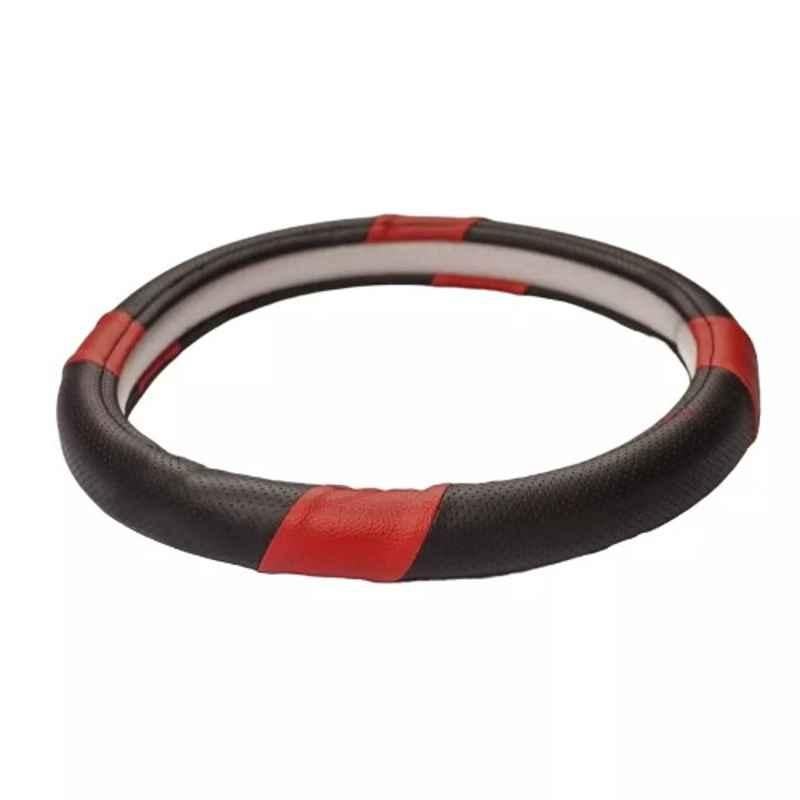 Cipher Leather Black & Red Sporty Look Steering Wheel Cover, Size: Small