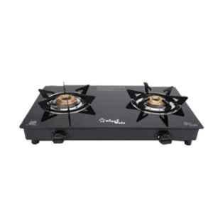 Sigri-Wala Hexastance 2 Burner Toughened Glass Black Manual Gas Stove