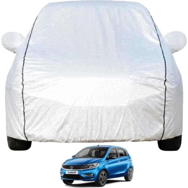 Allextreme Polyester Silver Car Cover with Mirror Pocket for Tata Tiago 2005 & 2026 Models, PV-TT01