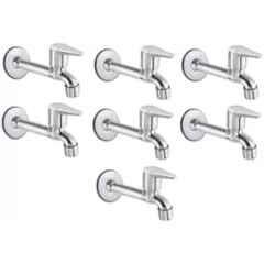 Senkiddpro Fusion Steel Chrome Finish Wall Mounted Long Body Tap with Wall Flange (Pack of 7)