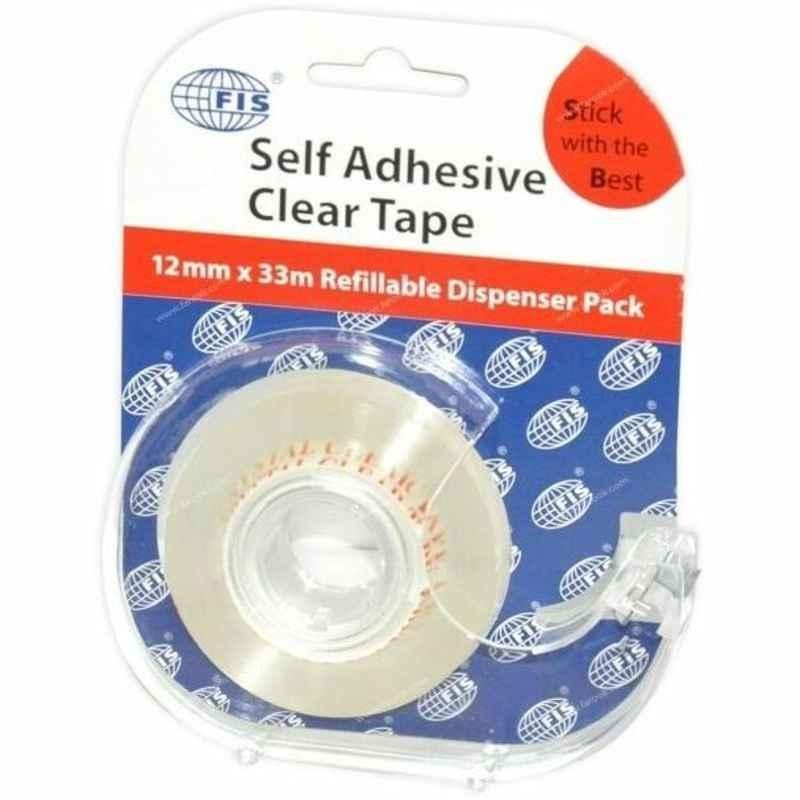FIS Self Adhesive Office Tapes with Hanger, FSTA091233CL, 12 mmx33 m, Clear