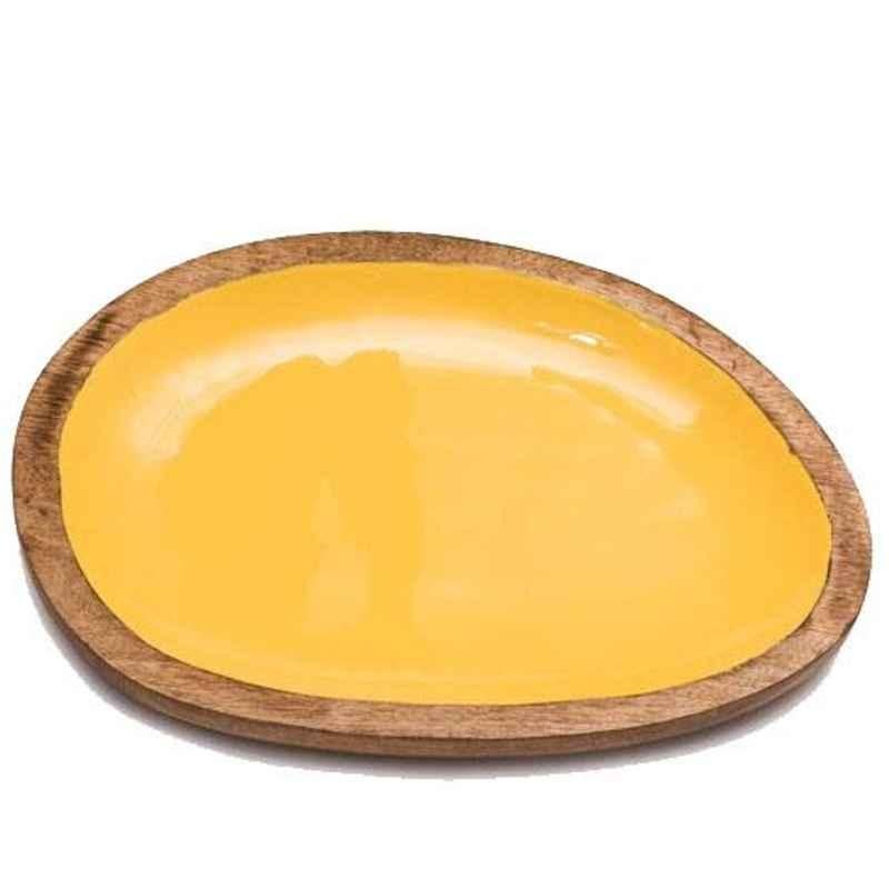 Casa Decor Yellow Spring Enamel Wooden Decorative Serving Tray for Dinner Serving, CDWTRY0024